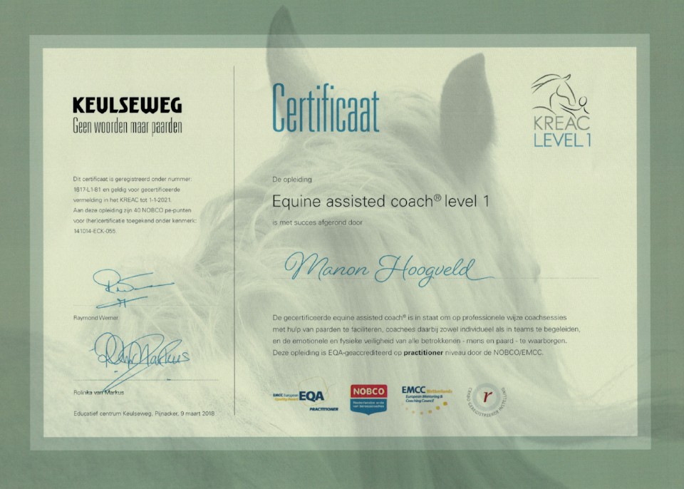 KREAC Certificaat Equine Assisted Coach Hoogveld Coaching